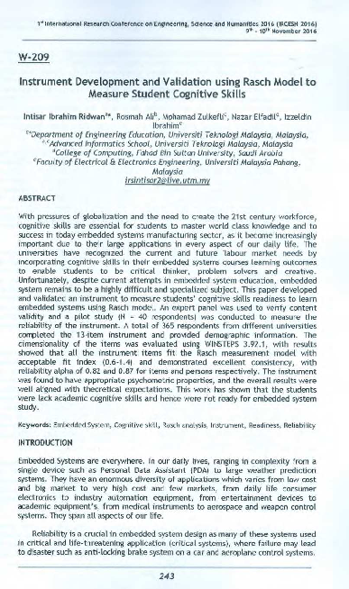(PDF) Instrument Development and Validation uing Rasch Model to Measure ...