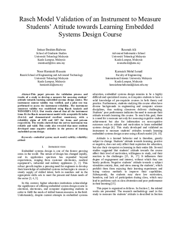 (PDF) Rasch Model Validation of an Instrument to Measure Students ...