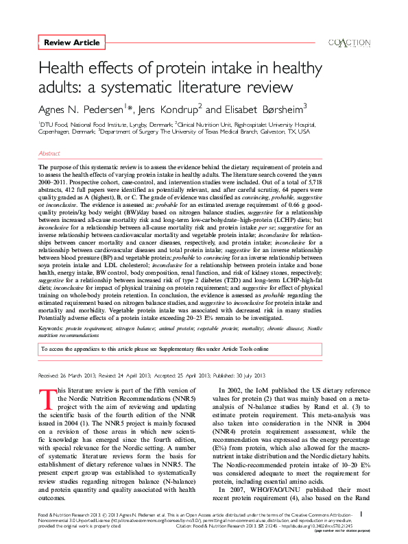 (PDF) Health effects of protein intake in healthy adults: a systematic ...