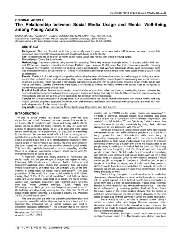 (PDF) The Relationship between Social Media Usage and Mental Well-Being ...
