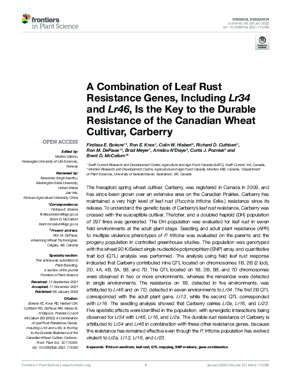 (PDF) A Combination of Leaf Rust Resistance Genes, Including Lr34 and ...