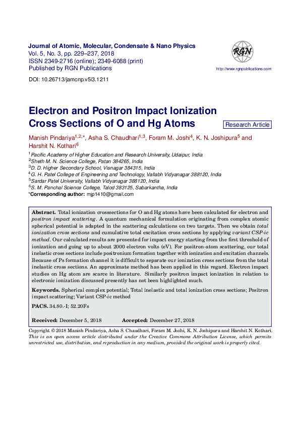 (PDF) Electron and Positron Impact Ionization Cross Sections of O and ...