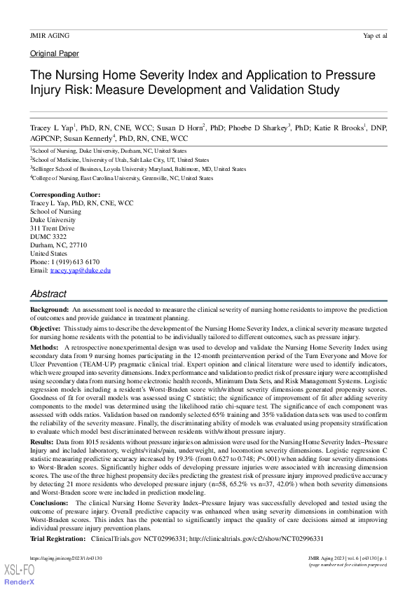 (PDF) The Nursing Home Severity Index and Application to Pressure ...