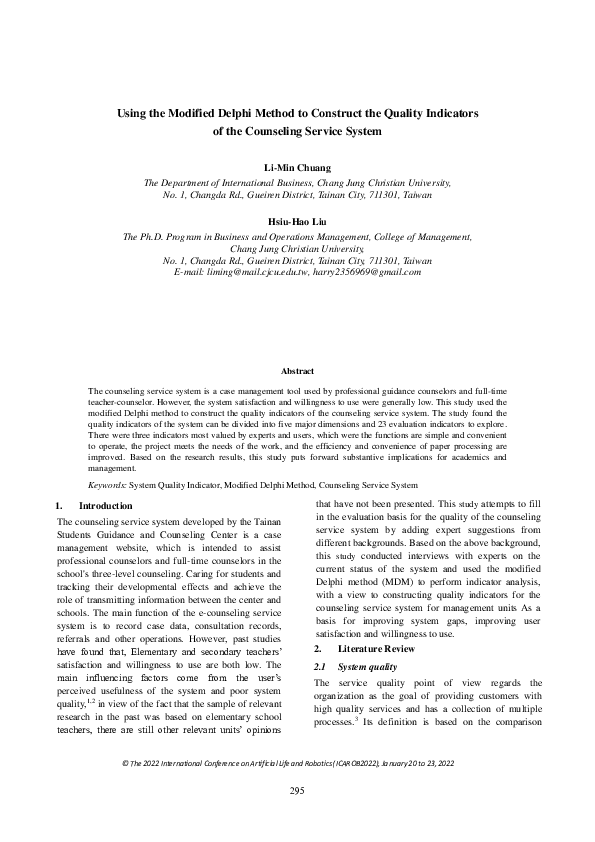 (PDF) Using the Modified Delphi Method to Construct the Quality ...