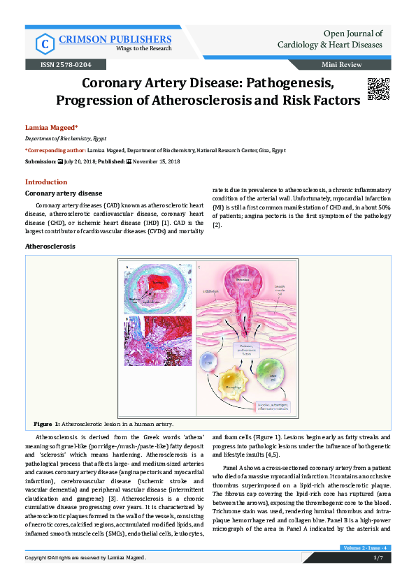 (PDF) Coronary Artery Disease: Pathogenesis,Progression of ...