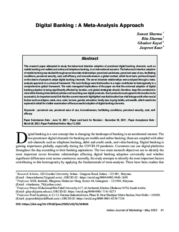 (PDF) Digital Banking : A Meta-Analysis Approach