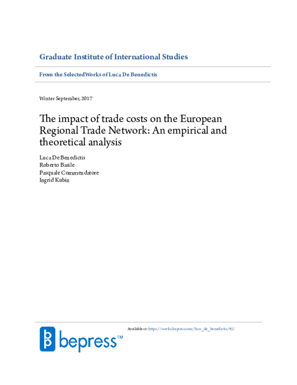 (PDF) The impact of trade costs on the European Regional Trade Network ...