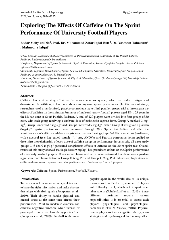 (PDF) Exploring The Effects Of Caffeine On The Sprint Performance Of ...