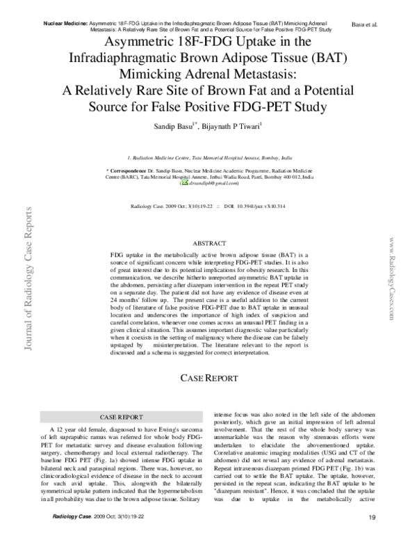 (PDF) Asymmetric 18F-FDG Uptake in the Infradiaphragmatic Brown Adipose ...