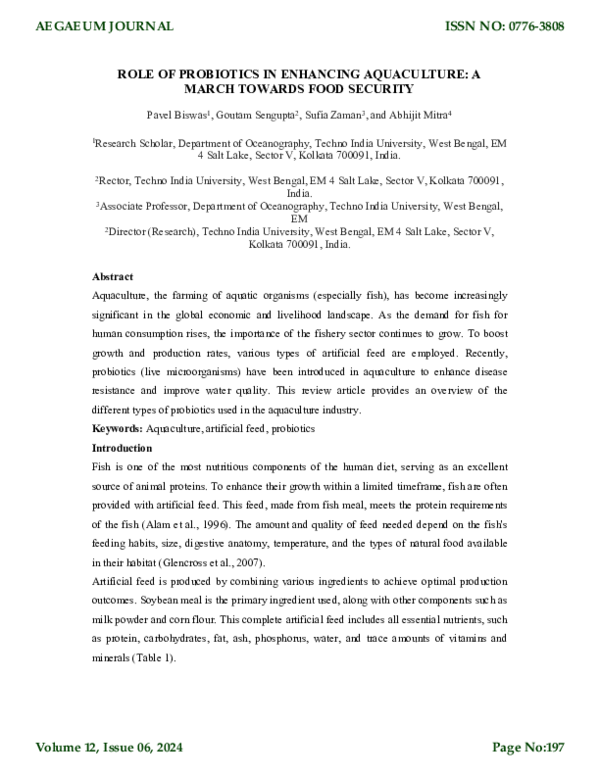 (PDF) ROLE OF PROBIOTICS IN ENHANCING AQUACULTURE: A MARCH TOWARDS FOOD ...
