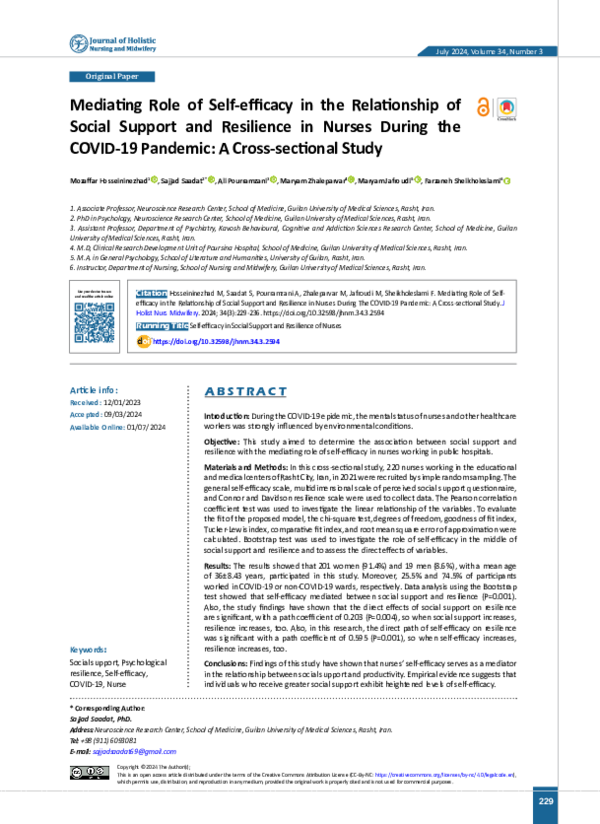(PDF) Mediating Role of Self-efficacy in the Relationship of Social ...