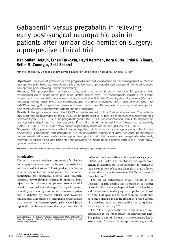 (PDF) Gabapentin versus pregabalin in relieving early post-surgical ...