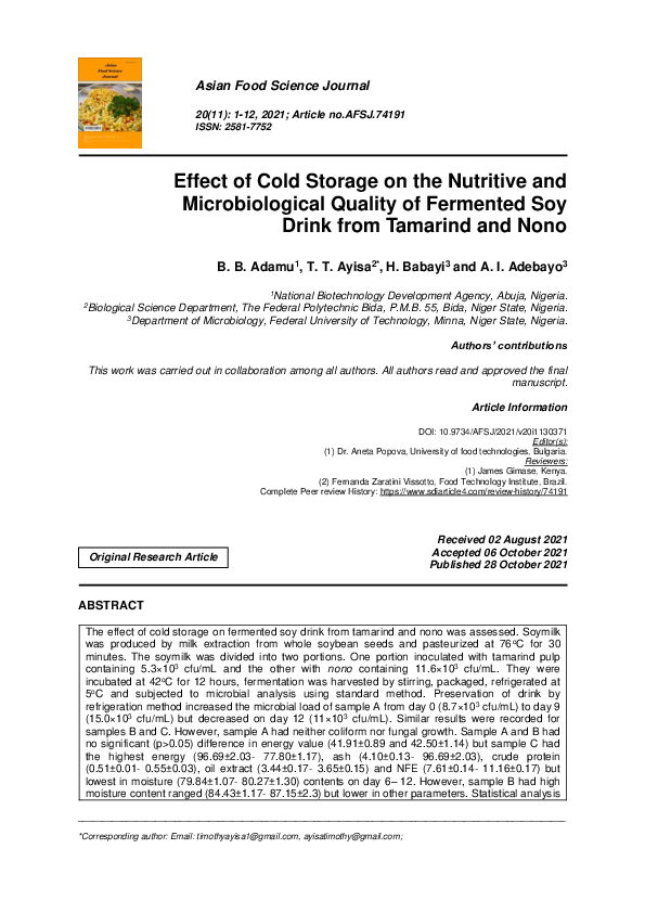 (PDF) Effect of Cold Storage on the Nutritive and Microbiological ...