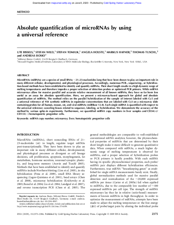(PDF) Absolute quantification of microRNAs by using a universal reference