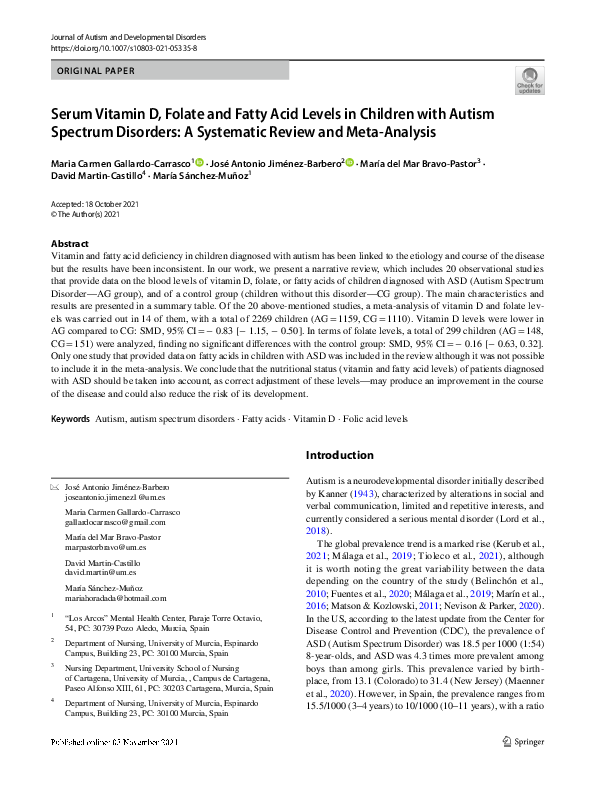 (PDF) Serum Vitamin D, Folate and Fatty Acid Levels in Children with ...