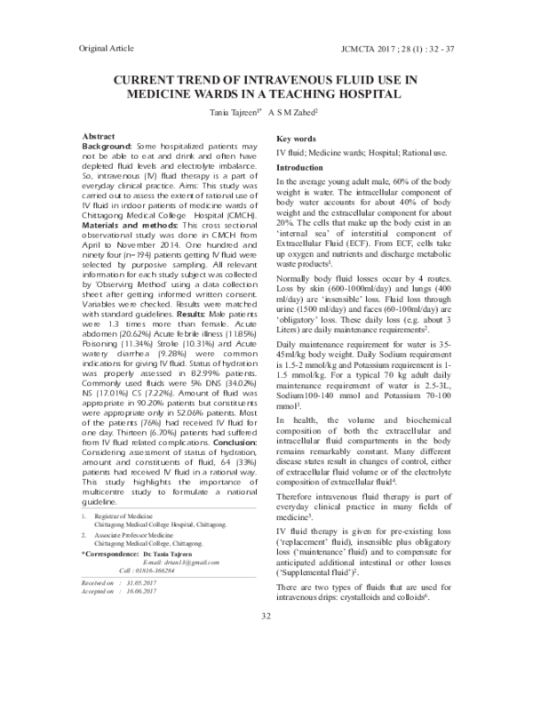 (PDF) Current Trend of Intravenous Fluid Use In Medicine Wards in a ...