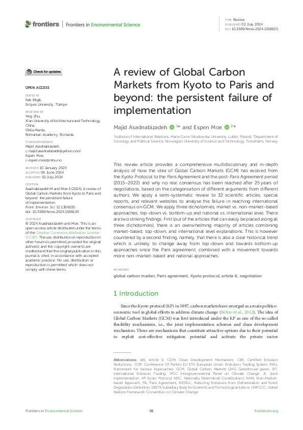 (PDF) A review of Global Carbon Markets from Kyoto to Paris and beyond ...
