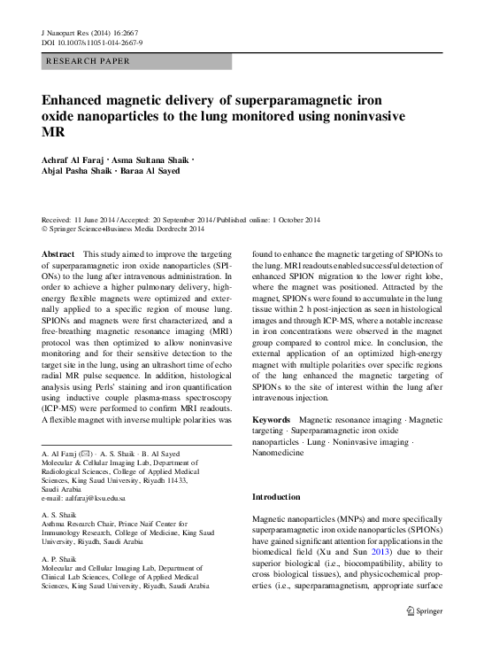(PDF) Enhanced magnetic delivery of superparamagnetic iron oxide ...