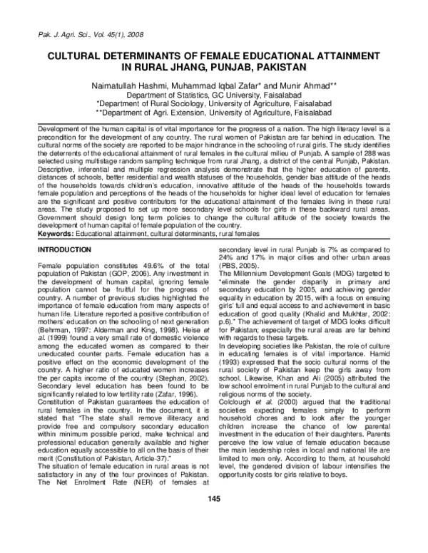 (PDF) Cultural Determinants of Female Educational Attainment in Rural ...
