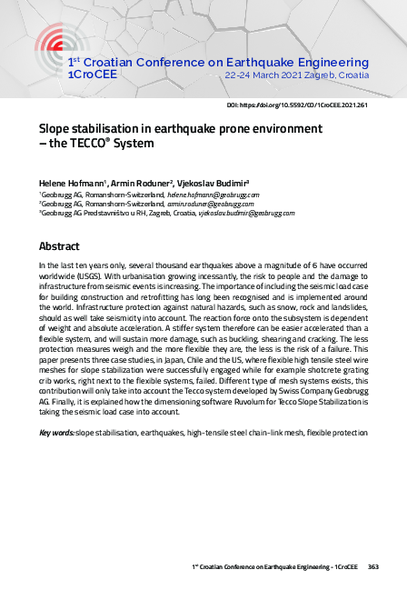 (PDF) Slope stabilisation in earthquake prone environment – the TECCO ...