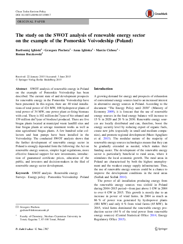 (PDF) The study on the SWOT analysis of renewable energy sector on the ...