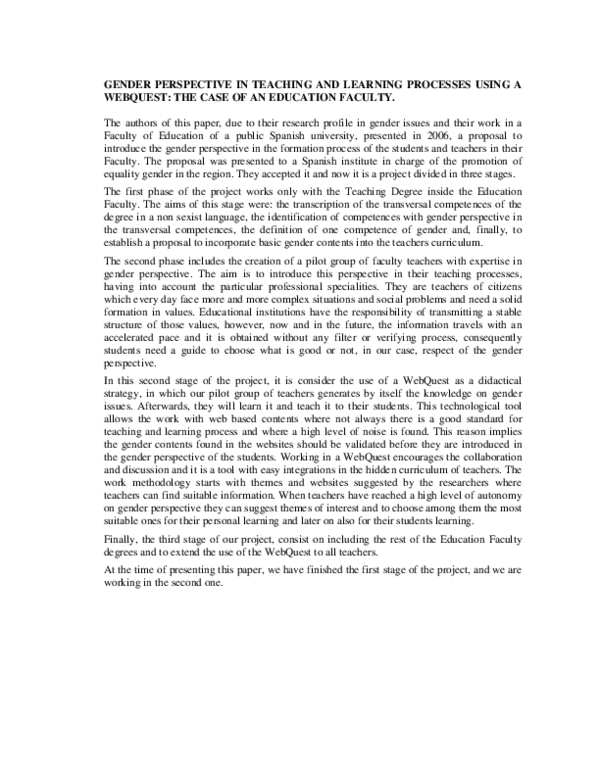 (PDF) Gender Perspective in Teaching and Learning Processes using a ...