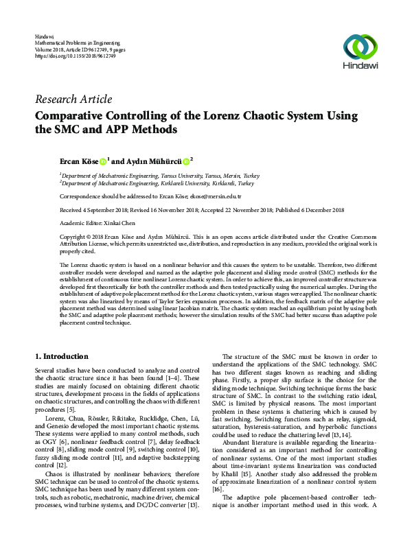 (PDF) Comparative Controlling of the Lorenz Chaotic System Using the ...