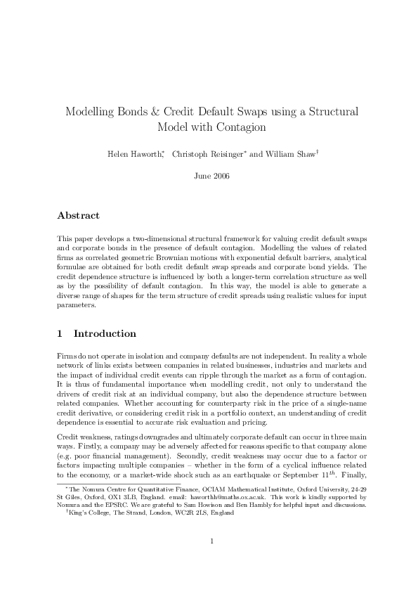 (PDF) Modelling bonds and credit default swaps using a structural model ...
