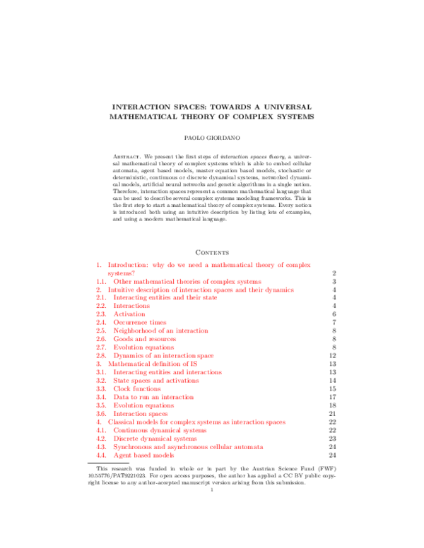 (PDF) INTERACTION SPACES: TOWARDS A UNIVERSAL MATHEMATICAL THEORY OF ...