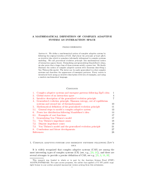  pdf a mathematical definition of complex adaptive system as