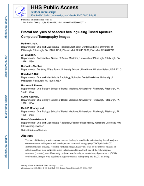 (PDF) Fractal analyses of osseous healing using Tuned Aperture Computed ...
