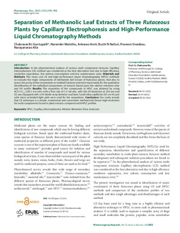 (PDF) Separation of Methanolic Leaf Extracts of Three Rutaceous Plants ...