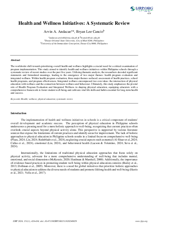 (PDF) Health and Wellness Initiatives: A Systematic Review