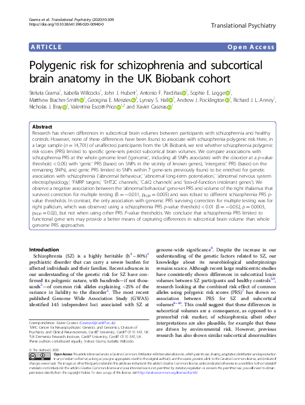 (PDF) Polygenic risk for schizophrenia and subcortical brain anatomy in ...