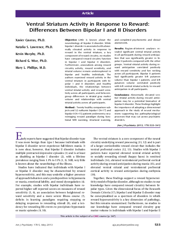 (PDF) Ventral Striatum Activity in Response to Reward: Differences ...