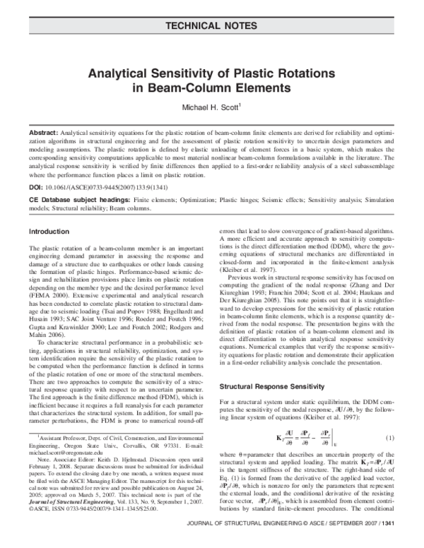 (PDF) Analytical Sensitivity of Plastic Rotations in Beam-Column Elements