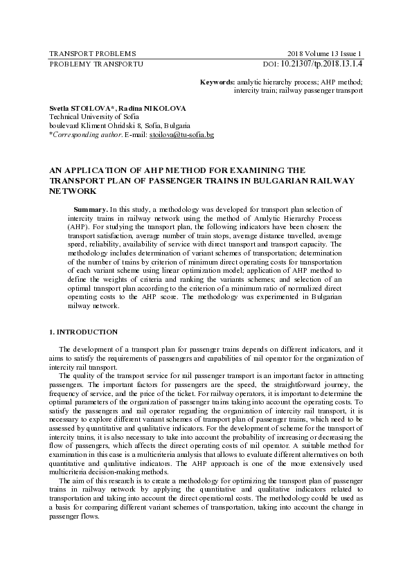(PDF) An Application of Ahp Method for Examining the Transport Plan of ...