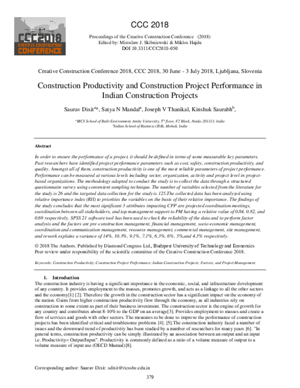 (PDF) Construction productivity and construction project performance in ...