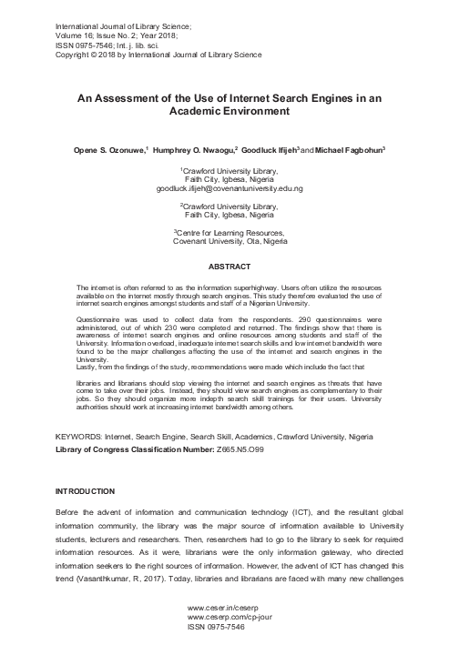 (PDF) An assessment of the use of internet search engines in an ...