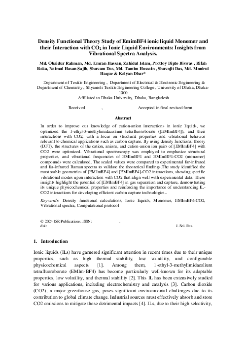 (PDF) Density Functional Theory Study of EmimBF4 ionic liquid Monomer ...