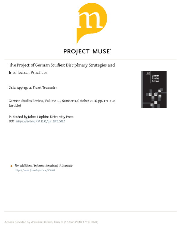 (PDF) The Project of German Studies: Disciplinary Strategies and ...