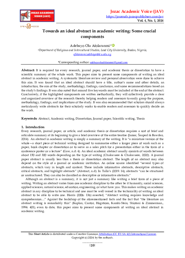 PDF) Towards an ideal abstract in academic writing: Some crucial 