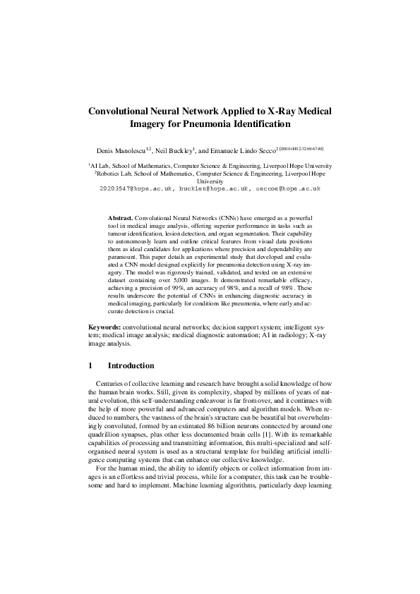 (PDF) Convolutional Neural Network Applied to X-Ray Medical Imagery for ...