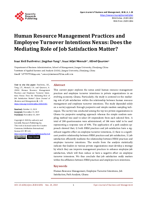 (PDF) Human Resource Management Practices and Employee Turnover ...