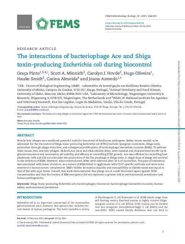 (PDF) The interactions of bacteriophage Ace and Shiga toxin ...