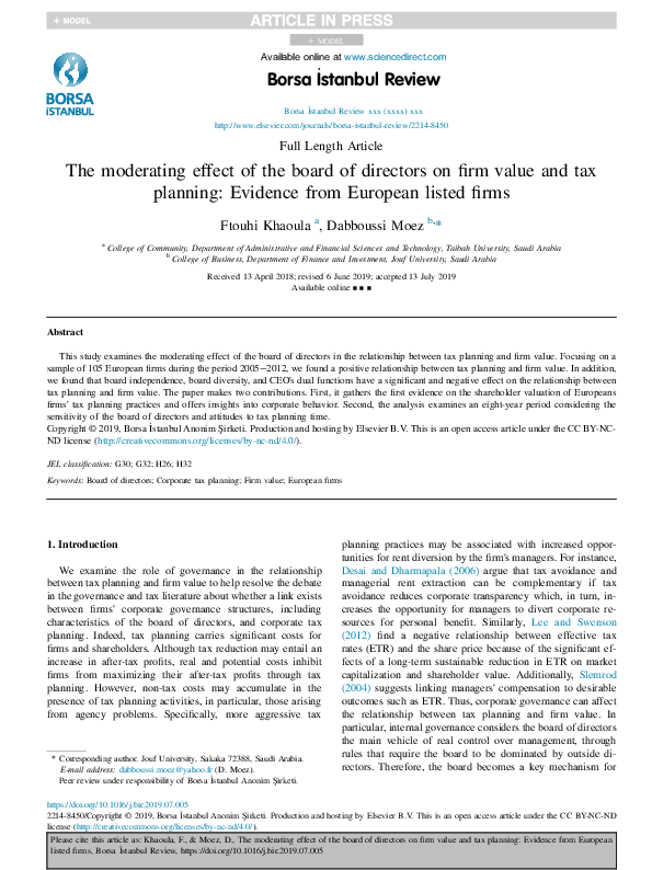 (PDF) The moderating effect of the board of directors on firm value and ...