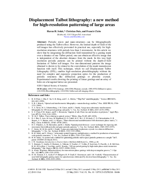 (PDF) Displacement Talbot lithography: a new method for high-resolution ...