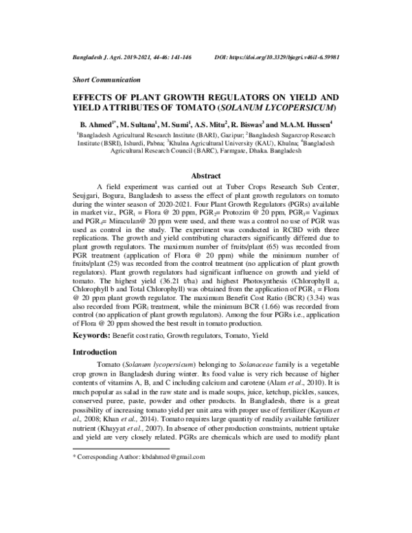 (PDF) Effects of plant growth regulators on yield and yield attributes ...