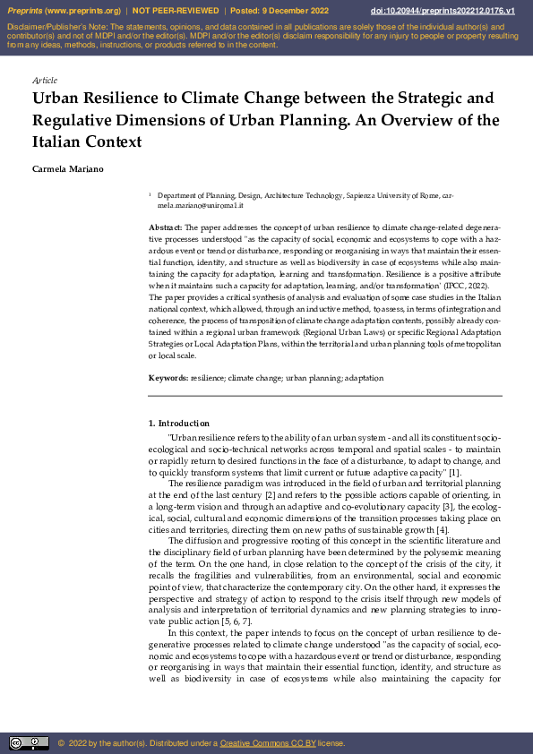 (PDF) Urban Resilience to Climate Change between the Strategic and ...
