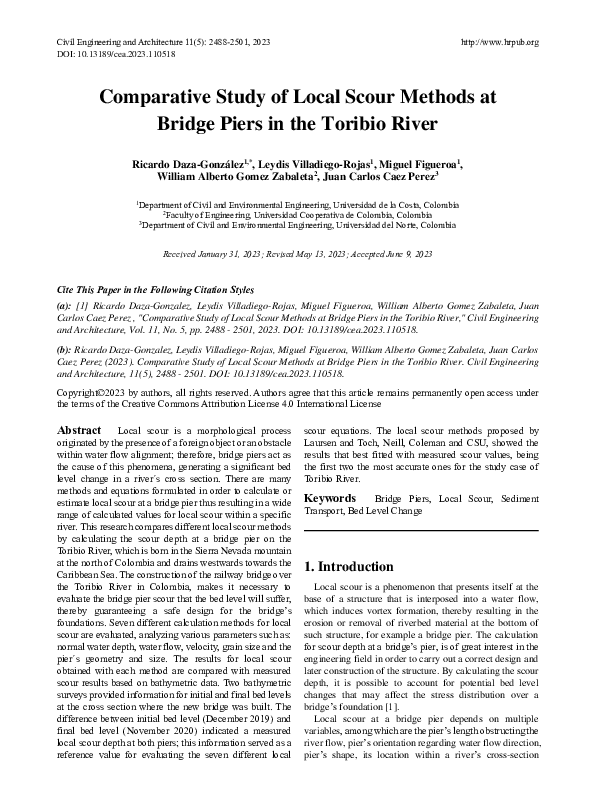 (PDF) Comparative Study of Local Scour Methods at Bridge Piers in the ...